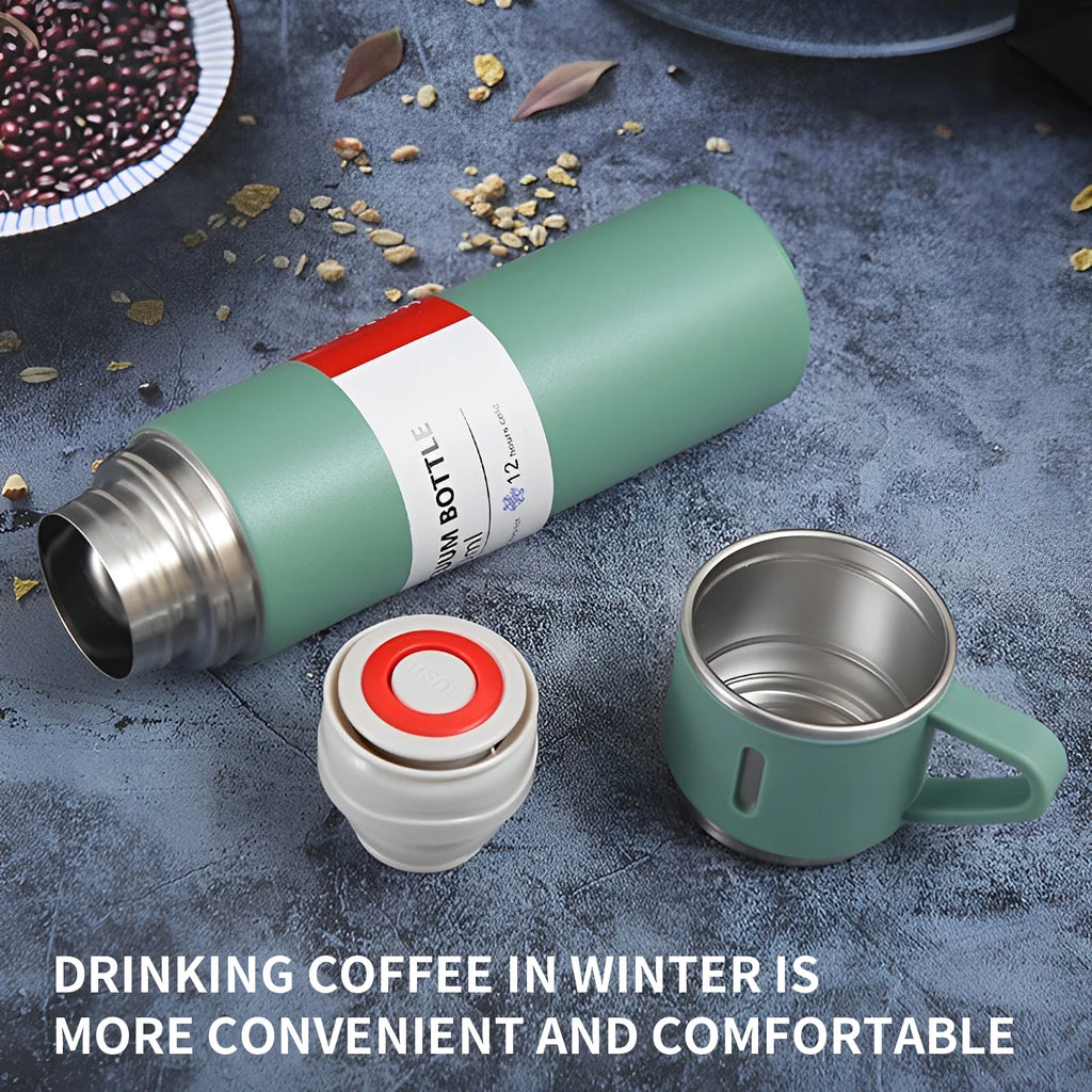 Coffee Thermos Stainless Steel Vacuum-Insulated Water Bottle, 500ml/16.9oz Insulated Bottle with Cup for Hot & Cold Drink Travel Zpaxo