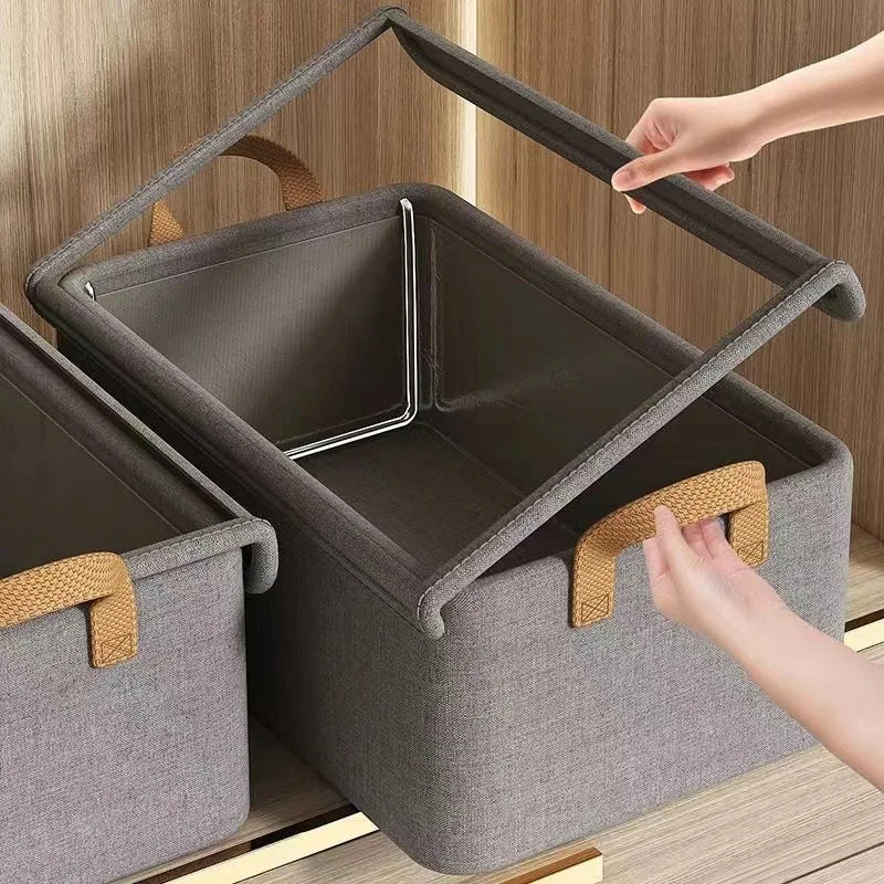 Steel frame clothing storage box with foldable lid household dust-proof and moisture-proof pants storage basket Zpaxo
