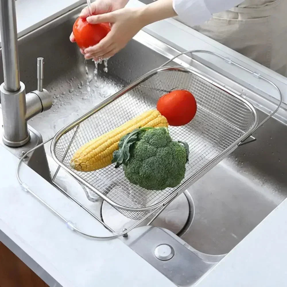 New Expandable Cutlery Drying Rack Kitchen Sink Drain Basket Stainless Steel Drain Basket Kitchen Storage Trays Zpaxo
