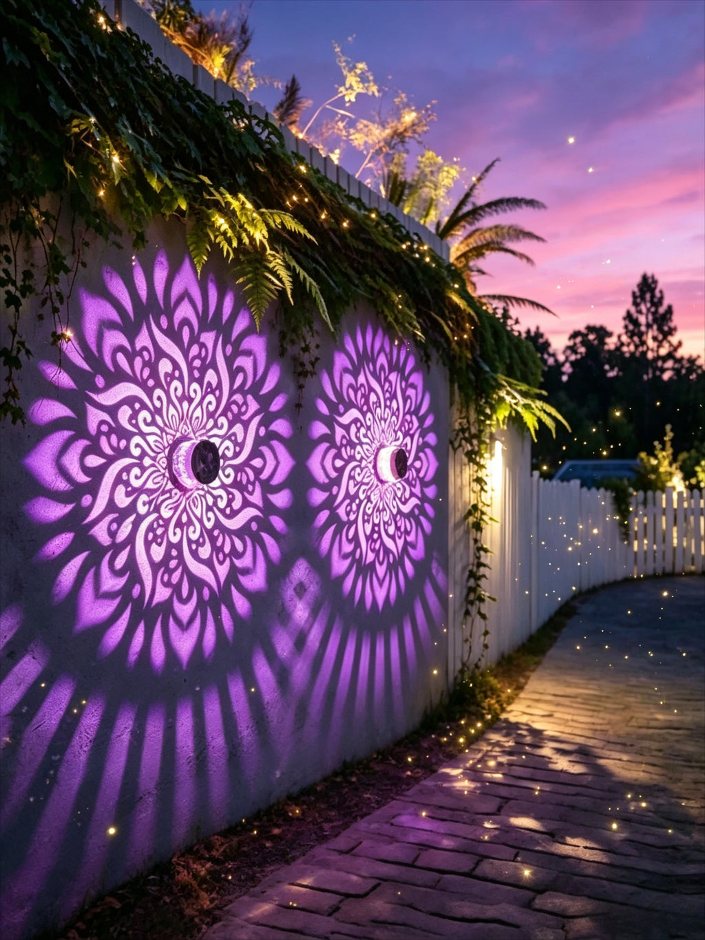 This Two-piece Solar-powered Mandala Metal Openwork Outdoor Wall Lamp