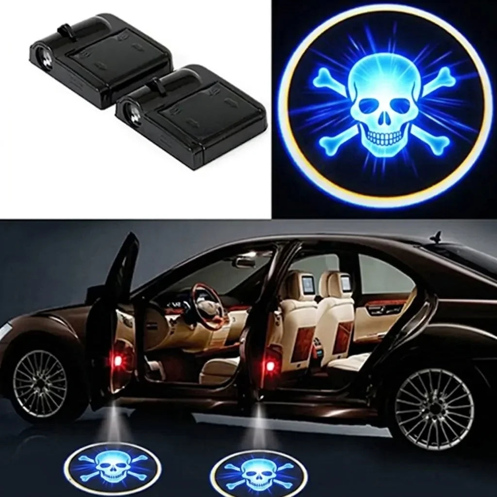 2Pcs Wireless Car Door Decor Light Shadow LED Welcome Laser Projector Lamp Interior Accessories Ornaments Logo Motorcycle Led Zpaxo 2pcs skull