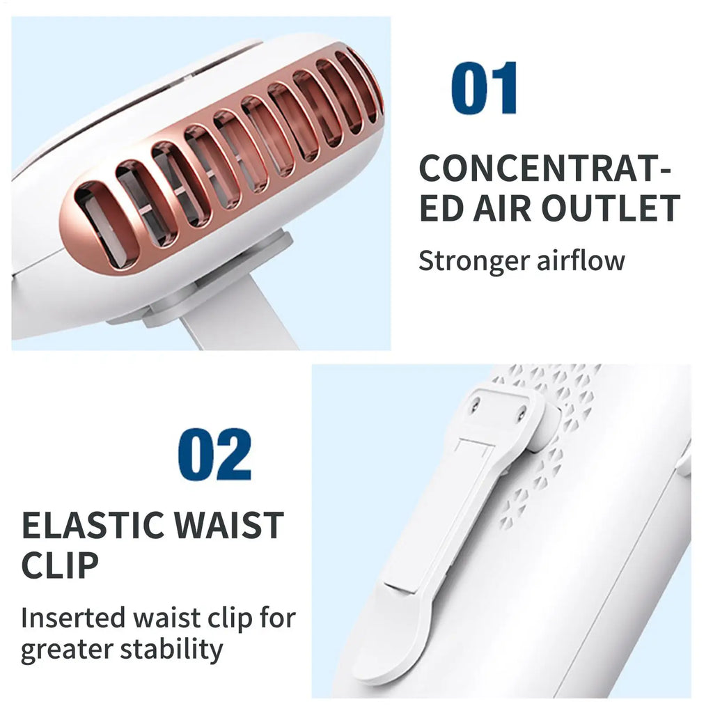 Waist Clip Fan 5 Speed Silent Bladeless Portable Rechargeable Mini