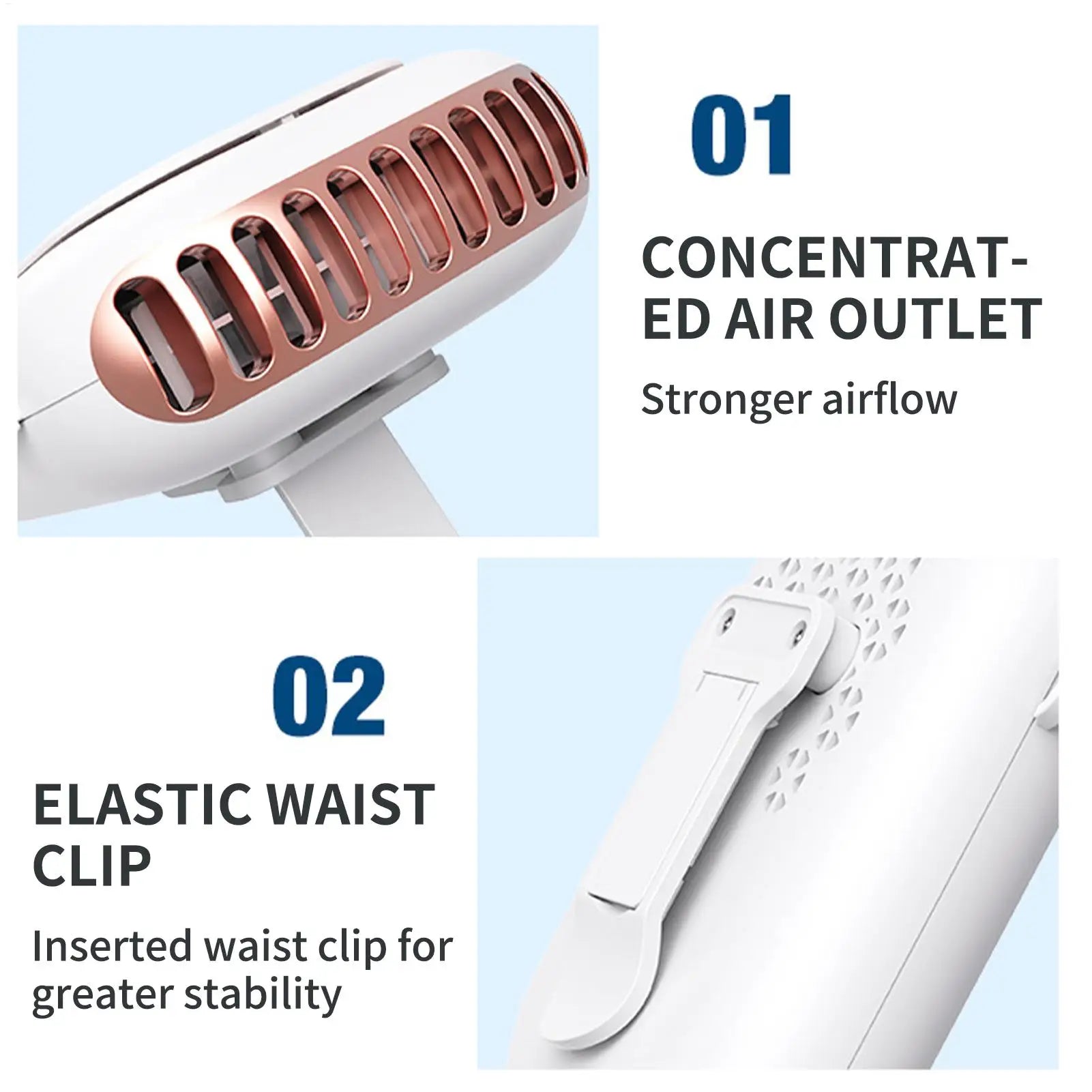 Waist Clip Fan 5 Speed Silent Bladeless Portable Rechargeable Mini