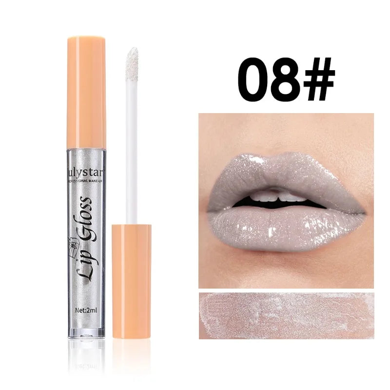 8 Color Glitter Lip Glaze Water Light Mirror Pearlescent Lip Gloss Moisturizing Shimmer Liquid Lipstick Long Lasting Lip Makeup Zpaxo 08