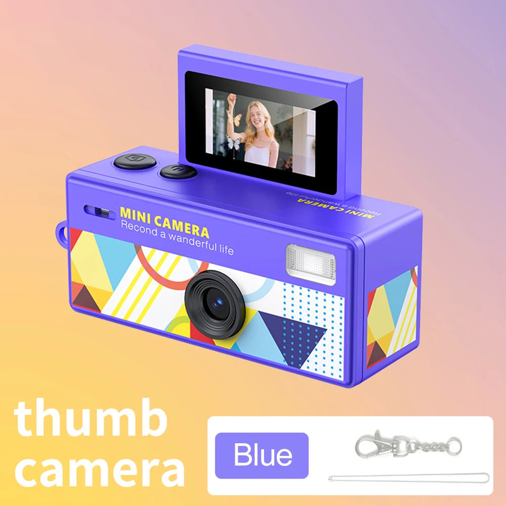 1080P HD Retro Thumb Camera with 180° Flip Screen Wearable Portable Mini Keychain Camera for Outdoor Travel Photography 2026 NEW Zpaxo LK030 Blue No TF card