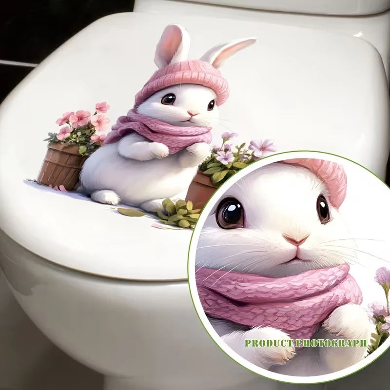 Glow in the Dark Rabbit Toilet Sticker – Removable Bathroom Decal
