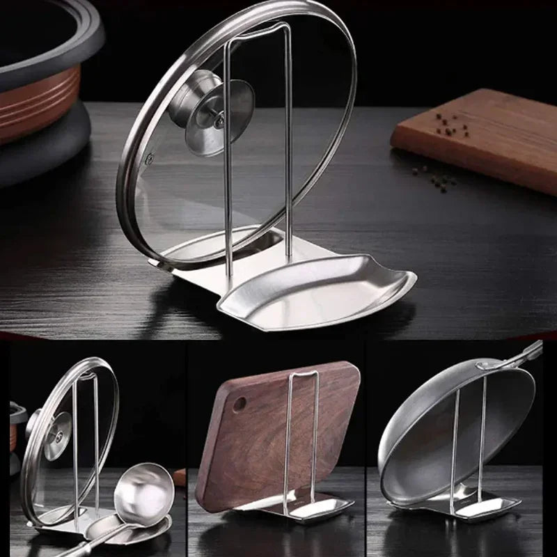 Stainless Steel Pot Lid & Spoon Holder – Kitchen Drain Rack Spoon & Lid Holder Zpaxo