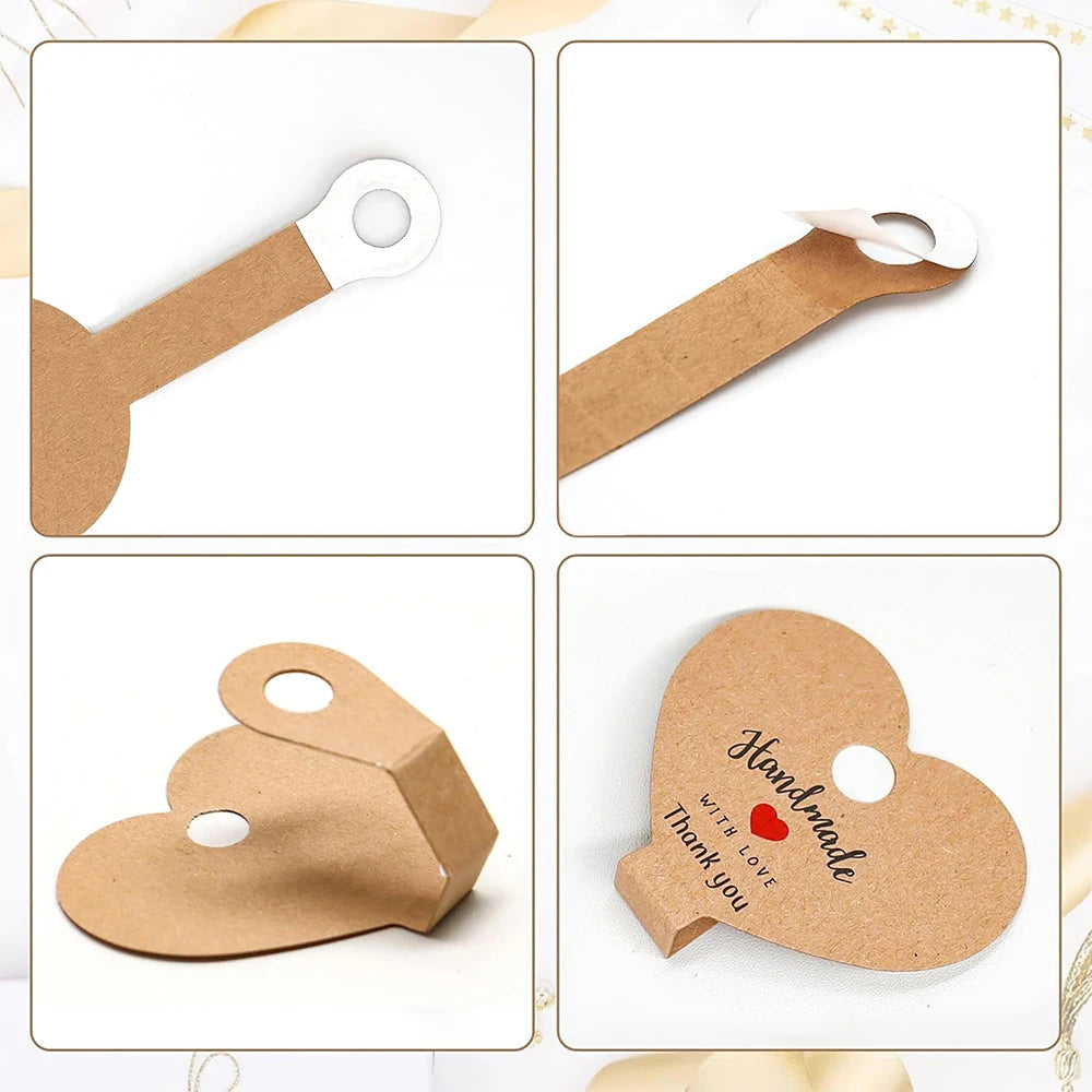 25/50/100Pcs Heart Jewelry Hanging Display Cards Self Adhesive Jewelry Ring Necklace Bracelet Hairband Display Kraft Paper Card Zpaxo