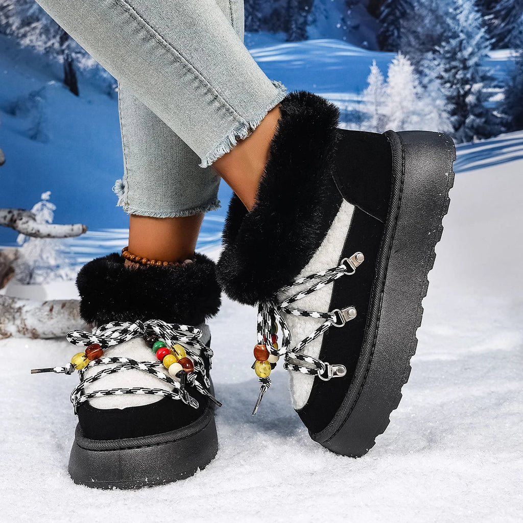 2025 Winter Ankle Boots Women Platform Shoes Antiskid Waterproof Ski Boots Luxury Fluffy Furry Fur Boots Woman's Ankle Booties Zpaxo