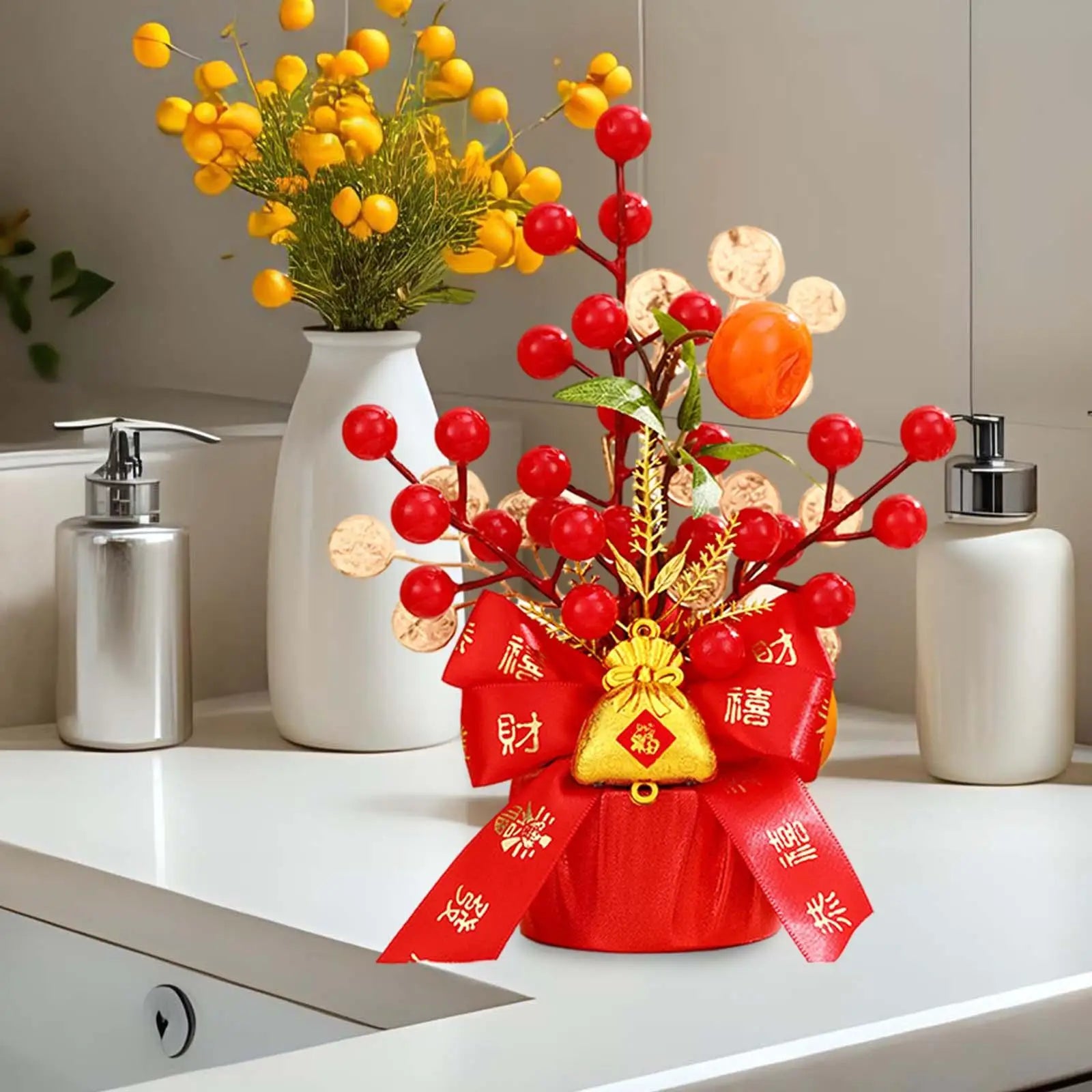 Chinese Lunar Year Decoration Gift Lucky Tree Artificial Potted for China Spring Festival Office Birthday Graduation Wedding Zpaxo Lucky Bag