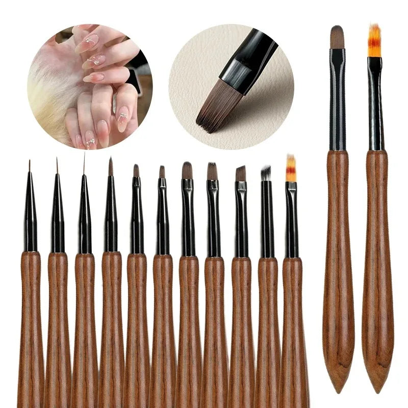 Soft Nylon Wood Handle Watercolor Nail Brush Art Liner Stripes Grid