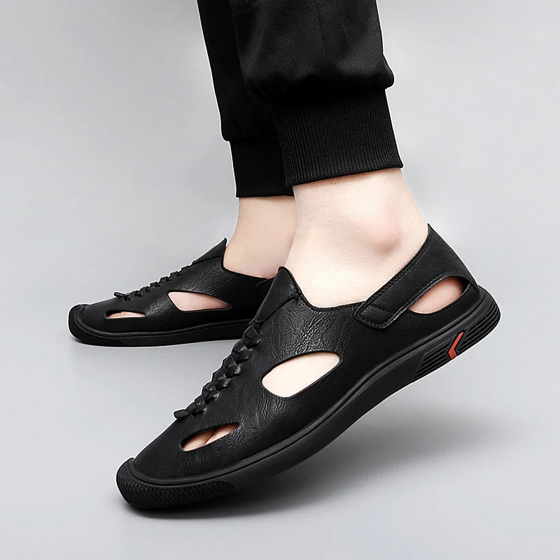 Summer Men Sandals Leather Mens Casual Shoes Outdoor Beach Roman Zpaxo