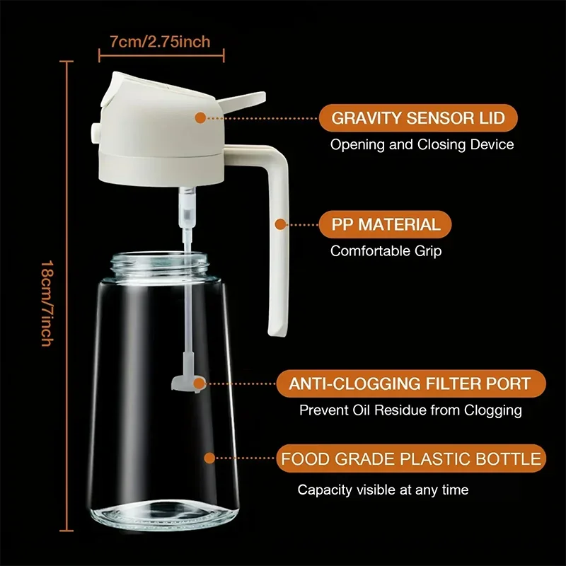 Multi-functional Kitchen Oil Bottle Spray Oil Pouring Two-in-one Food-grade Material Is Not Easy To Damage 500ML Large Capacity Zpaxo