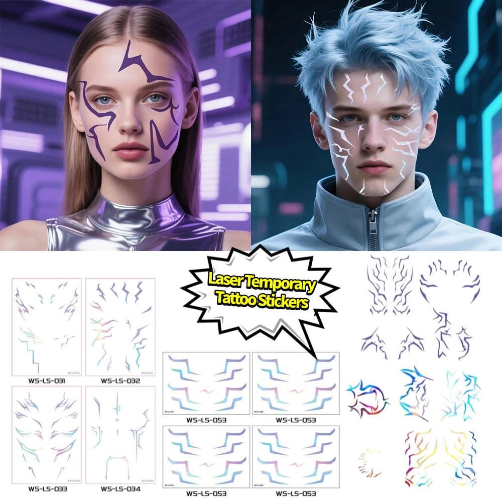 Disposable Tattoo Stickers Anime Cosplay Stage Performance Makeup Waterproof Facial Sticker Party Decorations Zpaxo