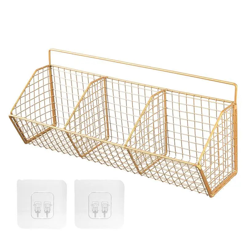 Carbon Steel Hanging Wire Basket 1 2 3 Grid Wall Mounted Kitchen Zpaxo 3 grid Gold