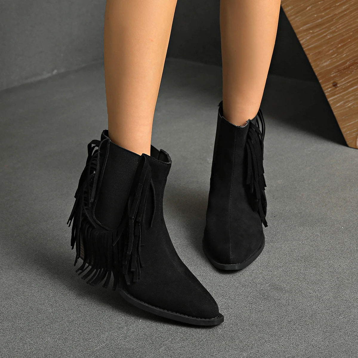 Women Ankle Boots Designer Fringe High Heels Boot Women Vintage High Heels Boots Sexy Open Toe High-Top Modern Shoes for Women Zpaxo black 39