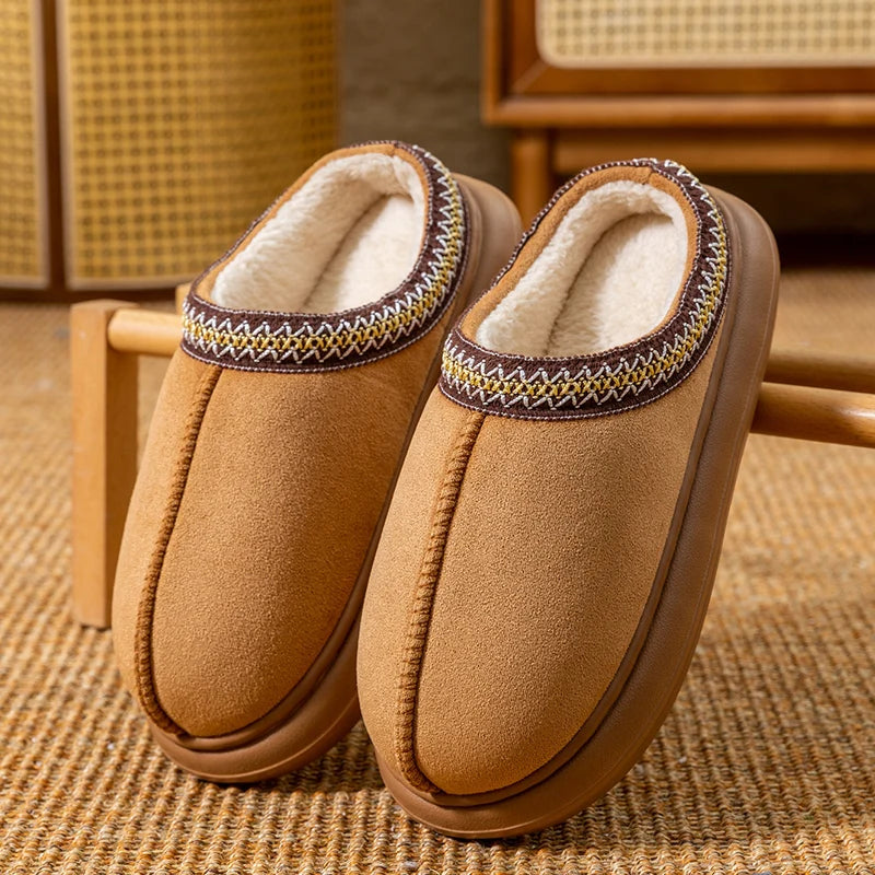 Men's Plush Fleece Lined Slippers Winter Warm House Shoes Thick EVA
