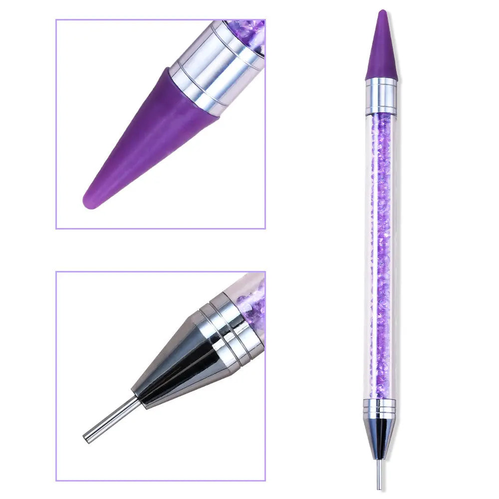 1Pc Dual-ended Rhinestone Gems Picker Dotting Pen Wax Pencil Acrylic Handle Crystal Studs Picker Manicure Nail Art DIY Tools Zpaxo Purple