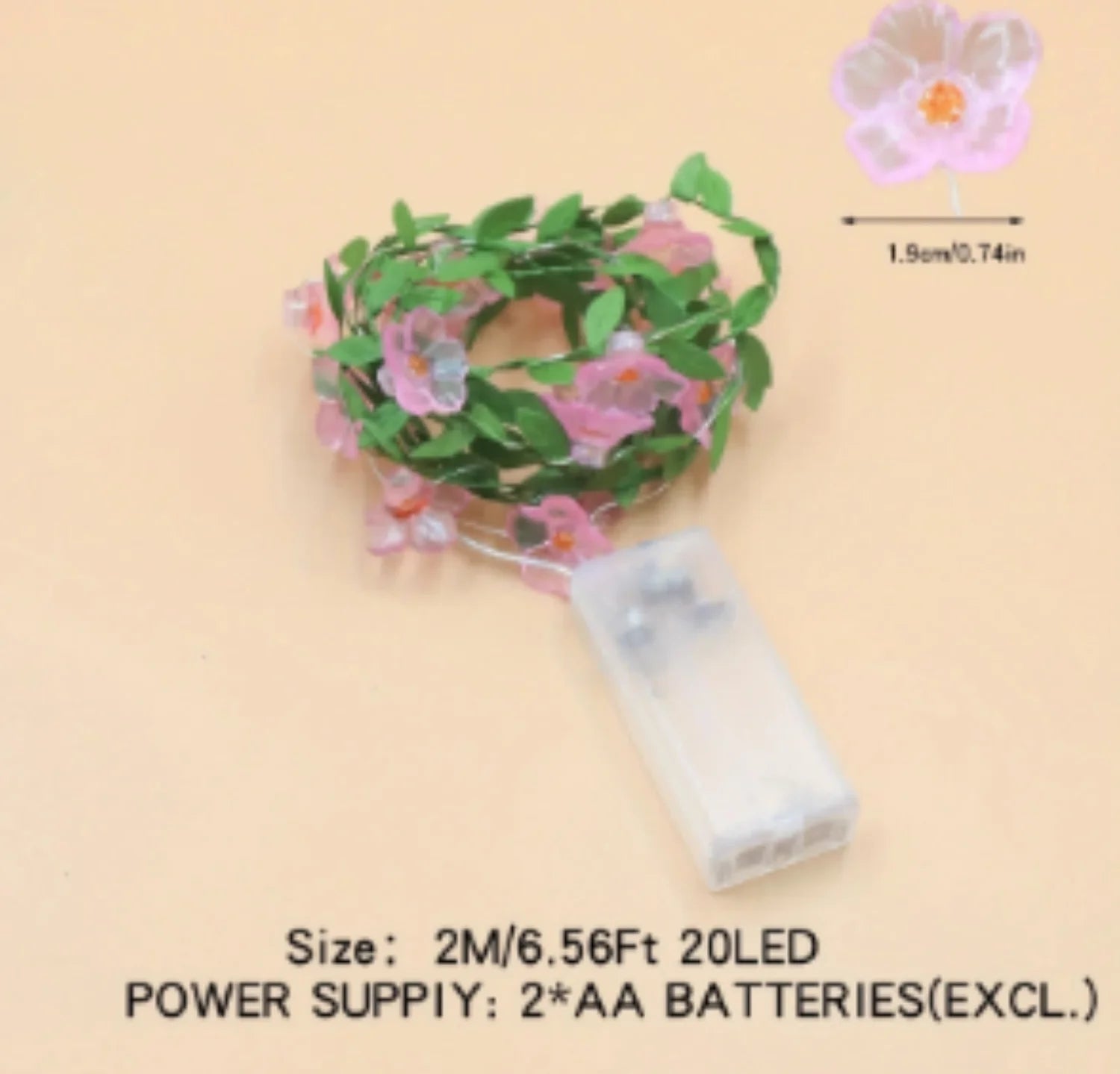 Pink LED Cherry Blossom String Lights Batteries Not Included Battery