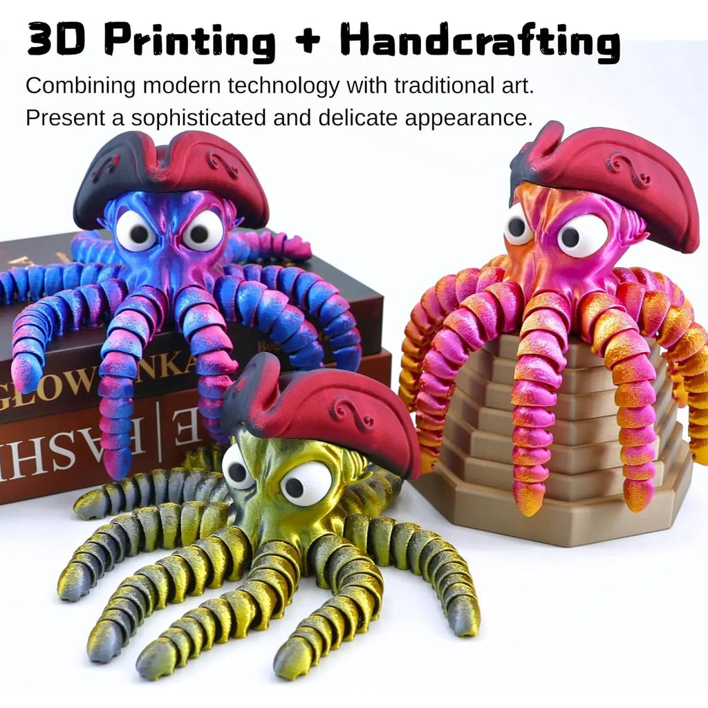 3D Printed Pirate Octopus Animals Flexible Joints Home Office