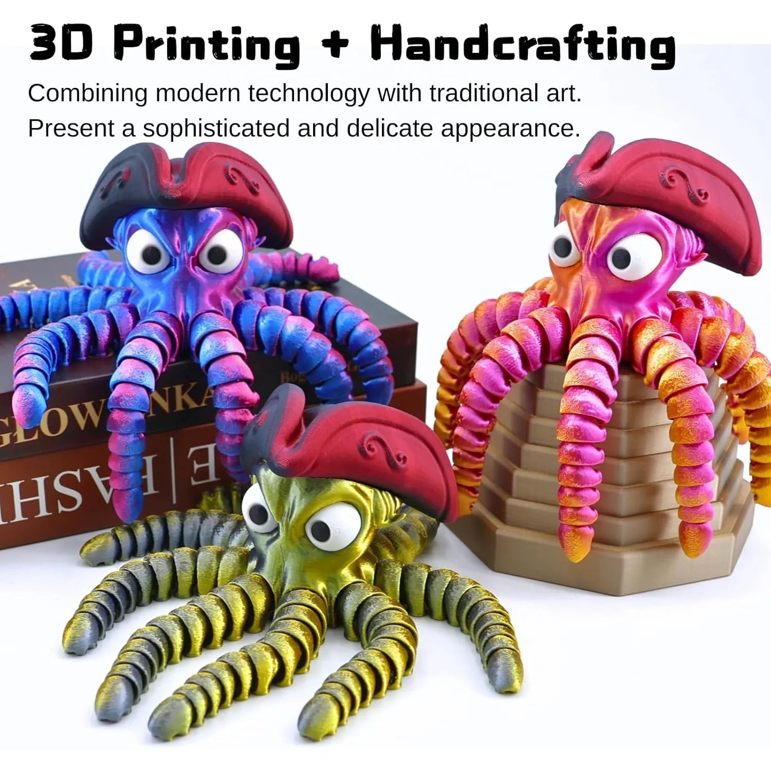 3D Printed Pirate Octopus Animals Flexible Joints Home Office