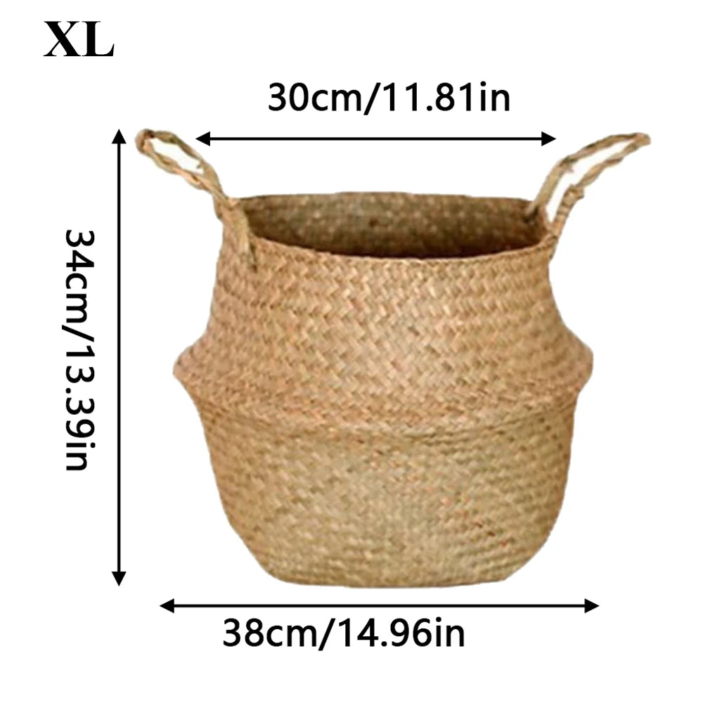 Plant Basket with Handles Wicker Basket Plant Pot Storage Basket Rattan Hanging Flower Pot Laundry Home Decor Zpaxo XL