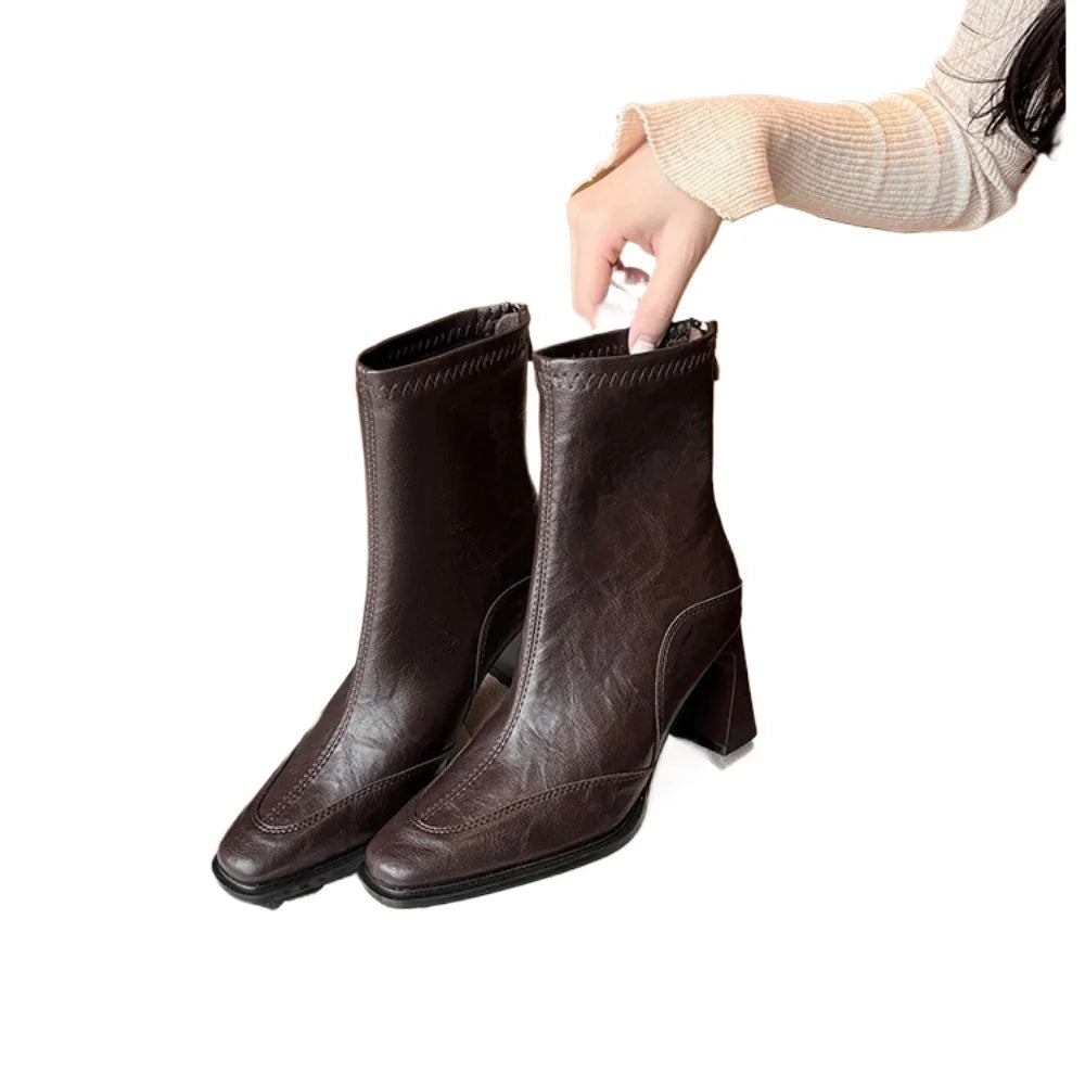Autumn Vintage Elastic Slim Women Ankle Boots Fashion Soft Leather
