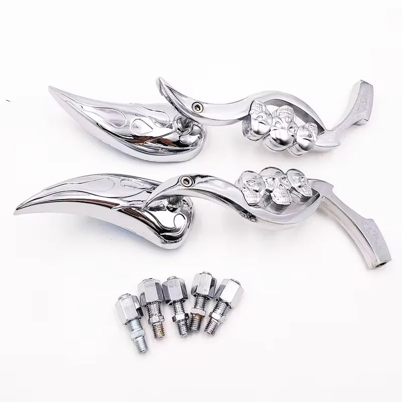 Flame Skull Motorcycle Rearview Mirror – Retro Wide-Angle Side Mirror
