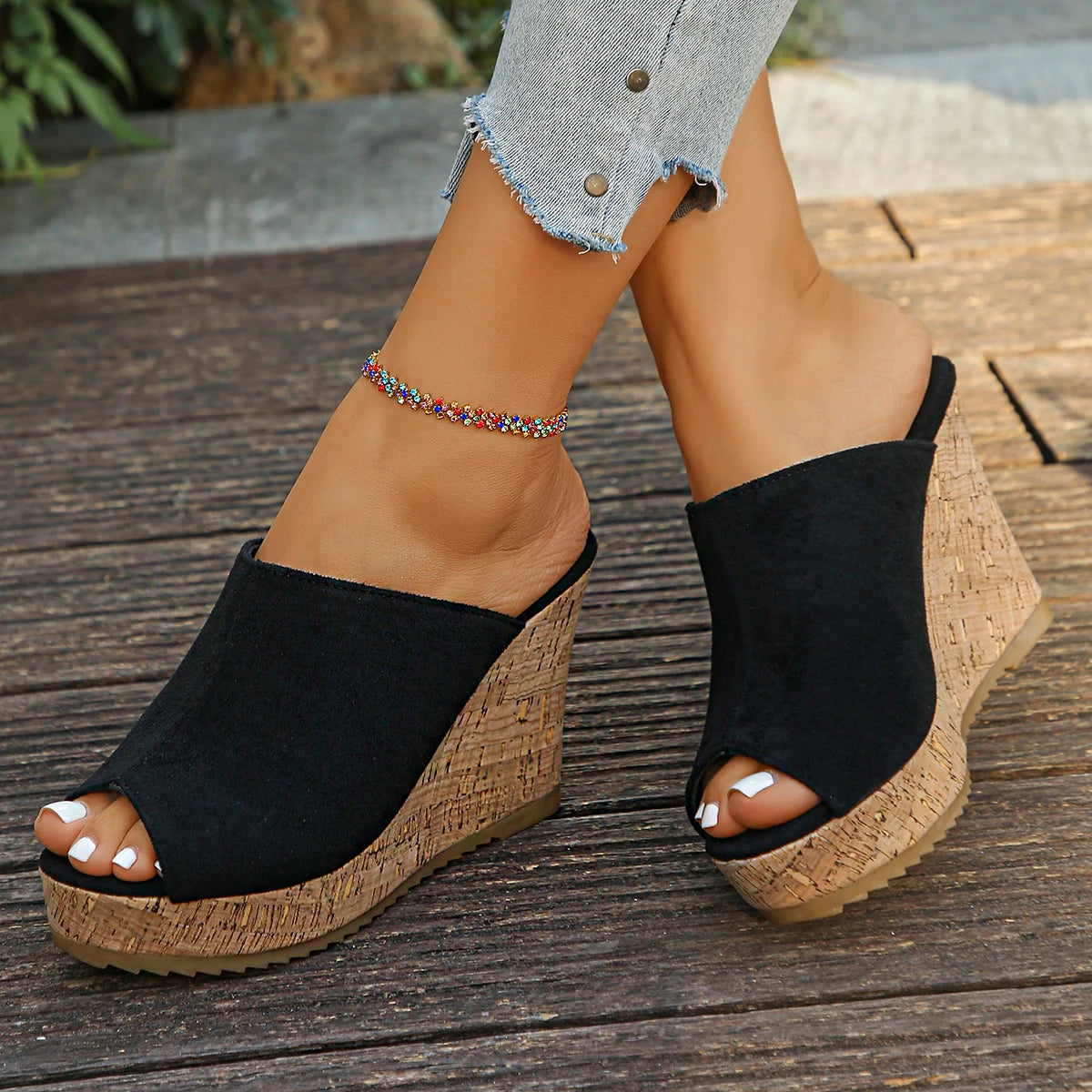 Women Wedges Sandals 2025 Fashion Platform Slippers Peep Toe Super High Heels Sandals Women Sexy Mules Shoes Zapatos De Mujer Zpaxo black 37