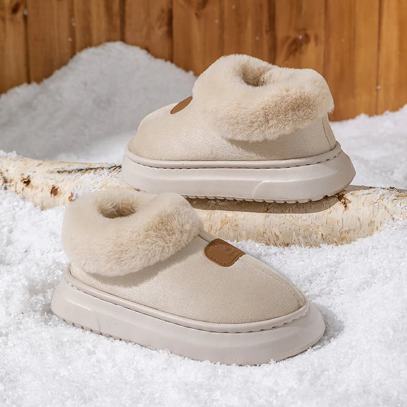 Winter Women's Indoor Slippers Warm Thick Sole Soft Comfortable Zpaxo beige 36-37