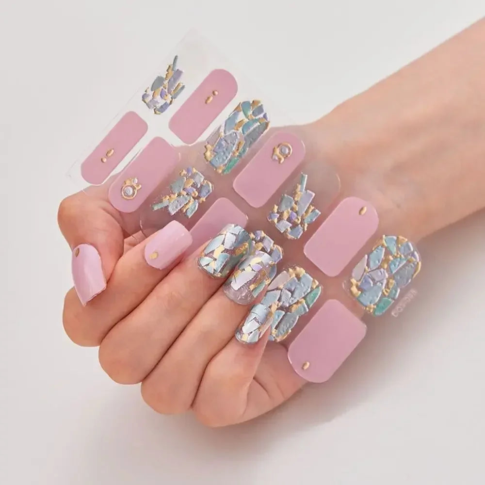 1Sheet Gel Nail Stickers Simple Glittering Polish Strips Art Zpaxo Design05