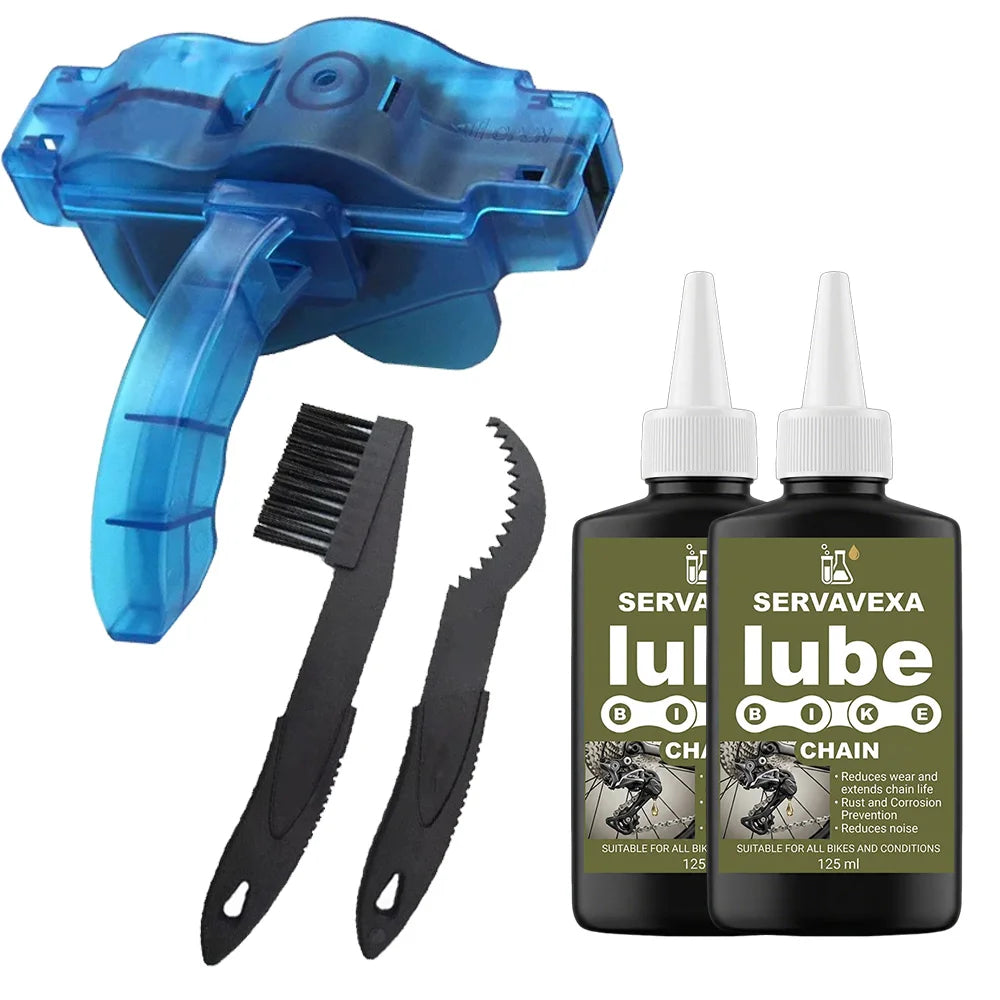SERVAVEXA Bike Chain Scrubber Kit with 125ml Lube Oil Professional Bicycle Cleaning & Lubricant Set for MTB Road Cycle Care Zpaxo 1set