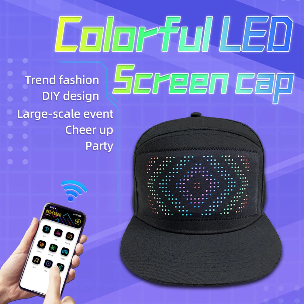 LED Hat Light Display Screen DIY Smart Pixel Matrix Baseball Hat Rechargeable Bluetooth APP Control Hip Hop Street Party Decor Zpaxo