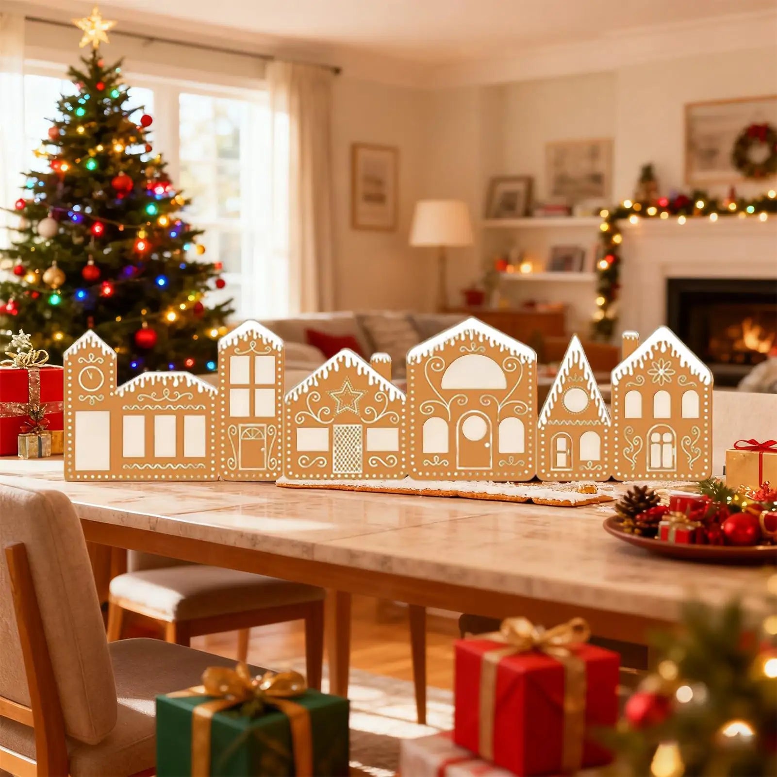Christmas Village Buildings Cardboard String Lights LED Lighted