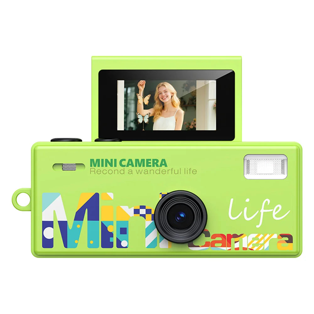 Palm-Sized Mini Digital Camera 180° Flip Selfie Screen with Flashlight Multiple Filters Keychain Portable Digital Camera LK030 Zpaxo Green Camera Add 64G