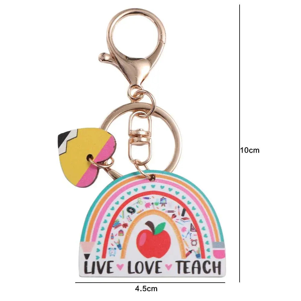 Wooden Pencil Rainbow Keychain English Letter Charm Teacher's Day Keychain Aesthetic Geometric Shape Teacher Education Pendant Zpaxo