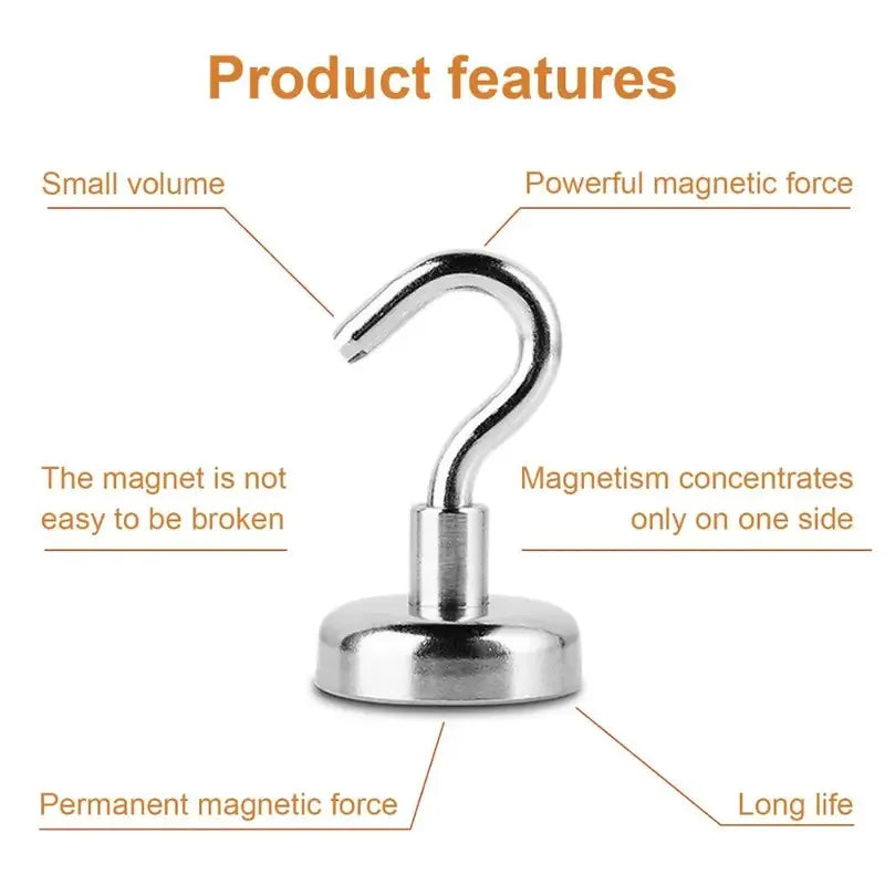 Neodymium Magnetic Hooks – Strong Metal Magnet Hooks | 1/6/12 Pack