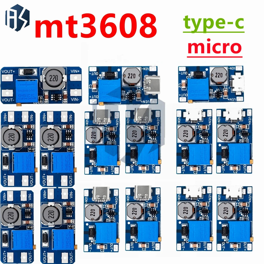 MT3608 type-c/micro 2A Max DC-DC Step Up Power Module Booster Power Module 3-5V to 5V/9V/12V/24V Zpaxo
