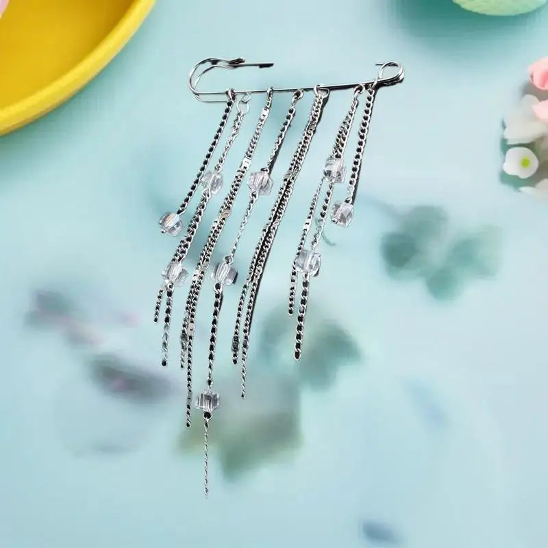 Unique Women's Pearl Chain Tassel Brooch Perfect Accessory Clothing Zpaxo