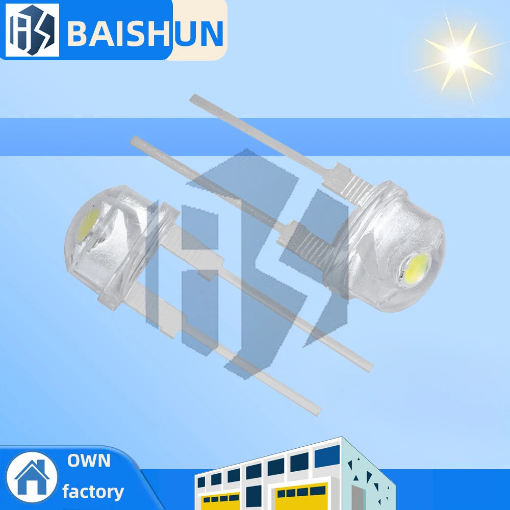 100Pcs 8mm F8 Straw Hat LED Diode, 0.5W 3.0-3.2V Super Bright White Wide-Angle Clear LED Zpaxo