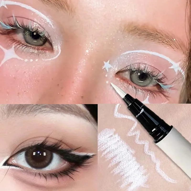 Ultra-thin Matte White Eyeliner Liquid Pen Waterproof Smudge-Proof Long Lasting Lying Silkworm Pen Pigment Eyes Brighten Makeup Zpaxo