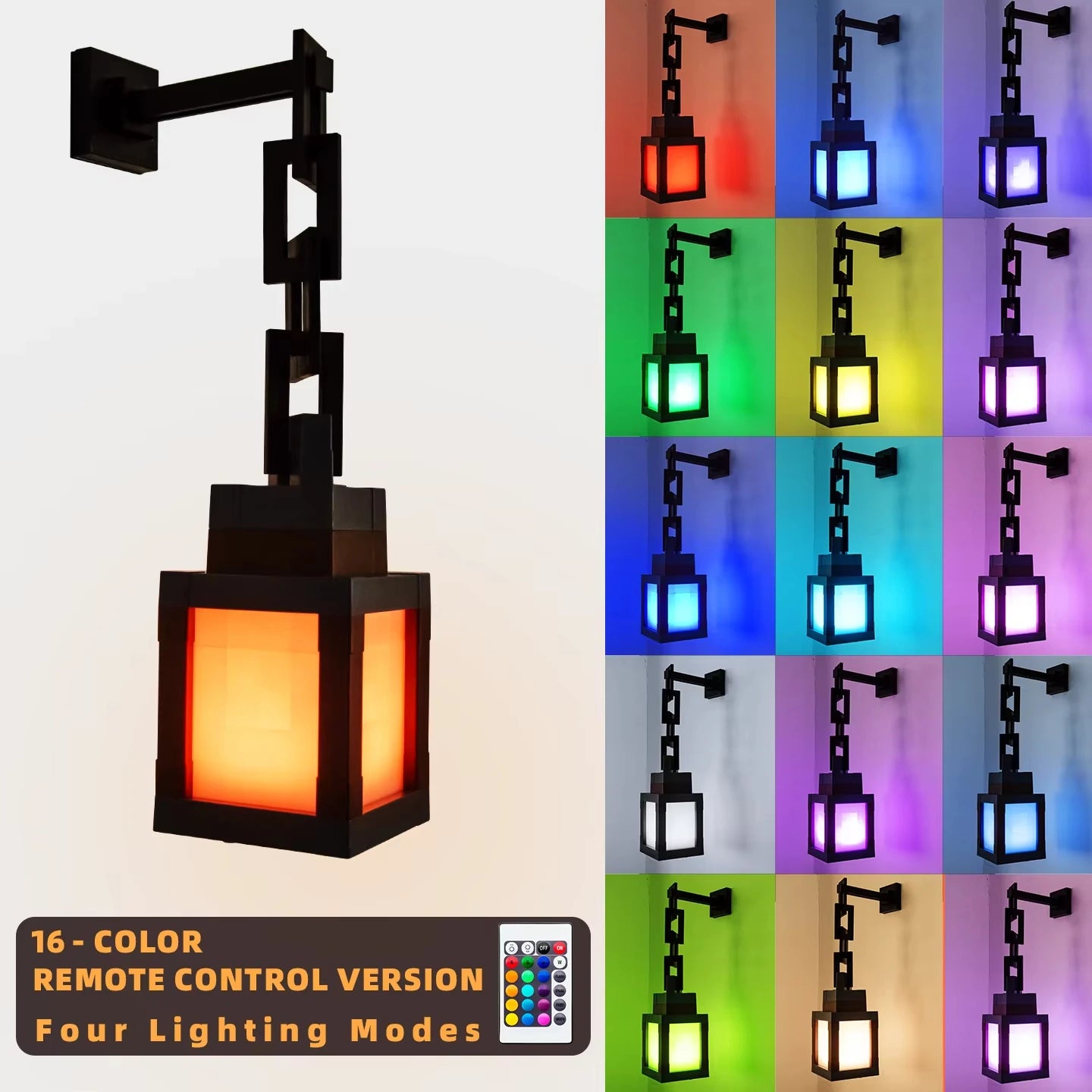 Pixel Lantern Night Light – 16 Color LED Mood Light & Remote