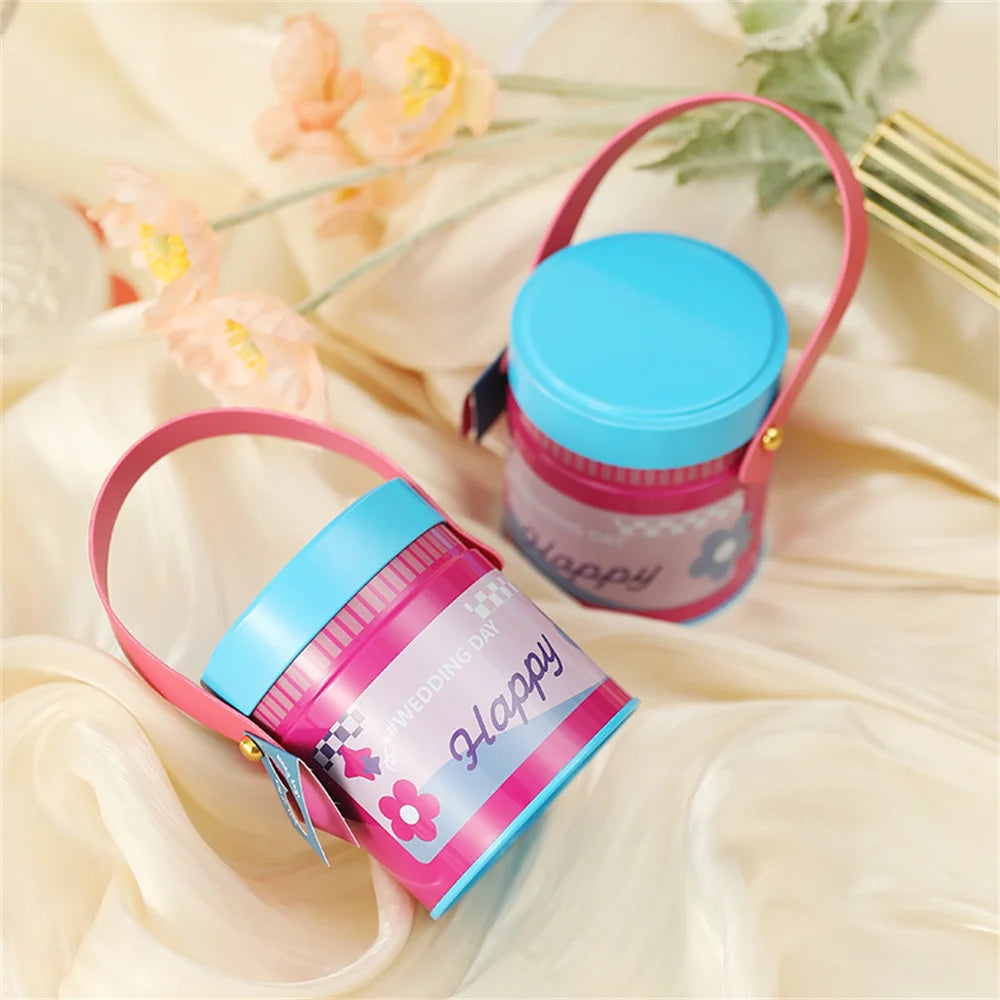 Round Tin Candy Box with Handle – Wedding & Party Gift Tin