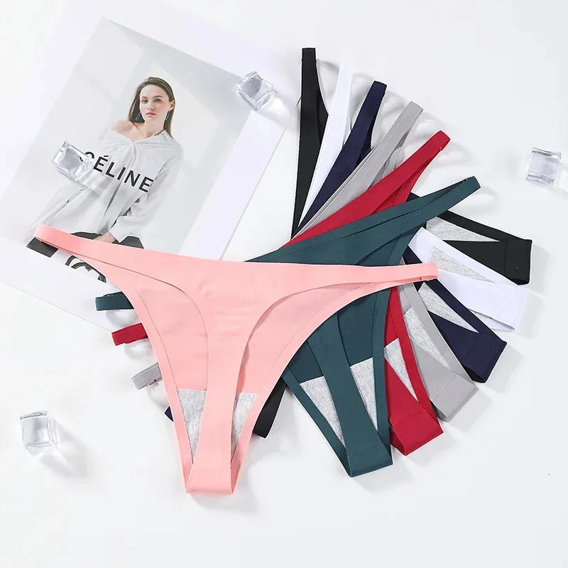 Ice Silk Seamless Thong Panties for Women – 1–4 Pack