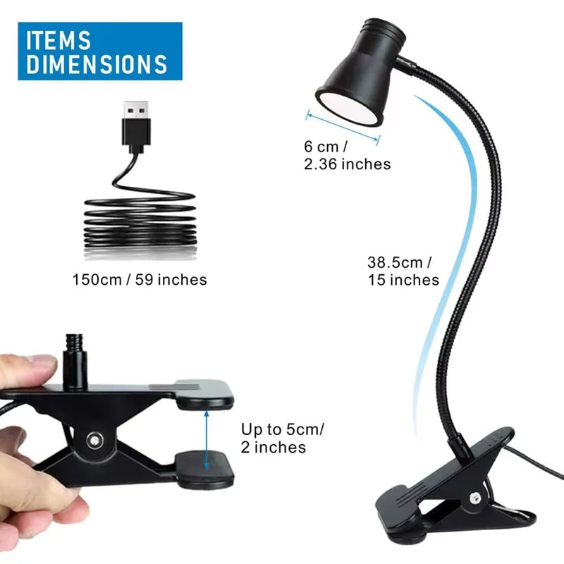 POCKETMAN Dimmable LED Clip Desk Lamp – 3 Colors, USB