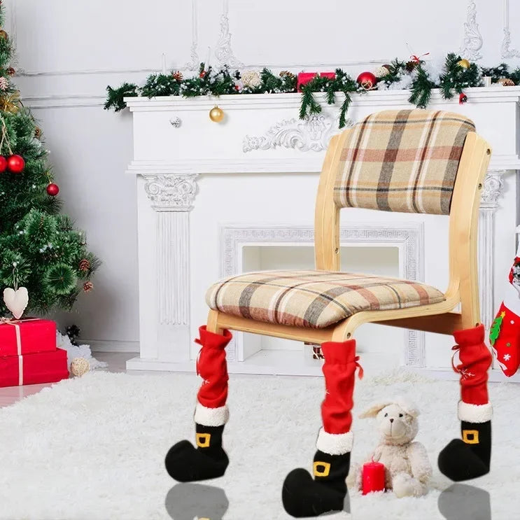 Festive Santa Boot Chair Leg Covers Cute Christmas Sock Decor Holiday