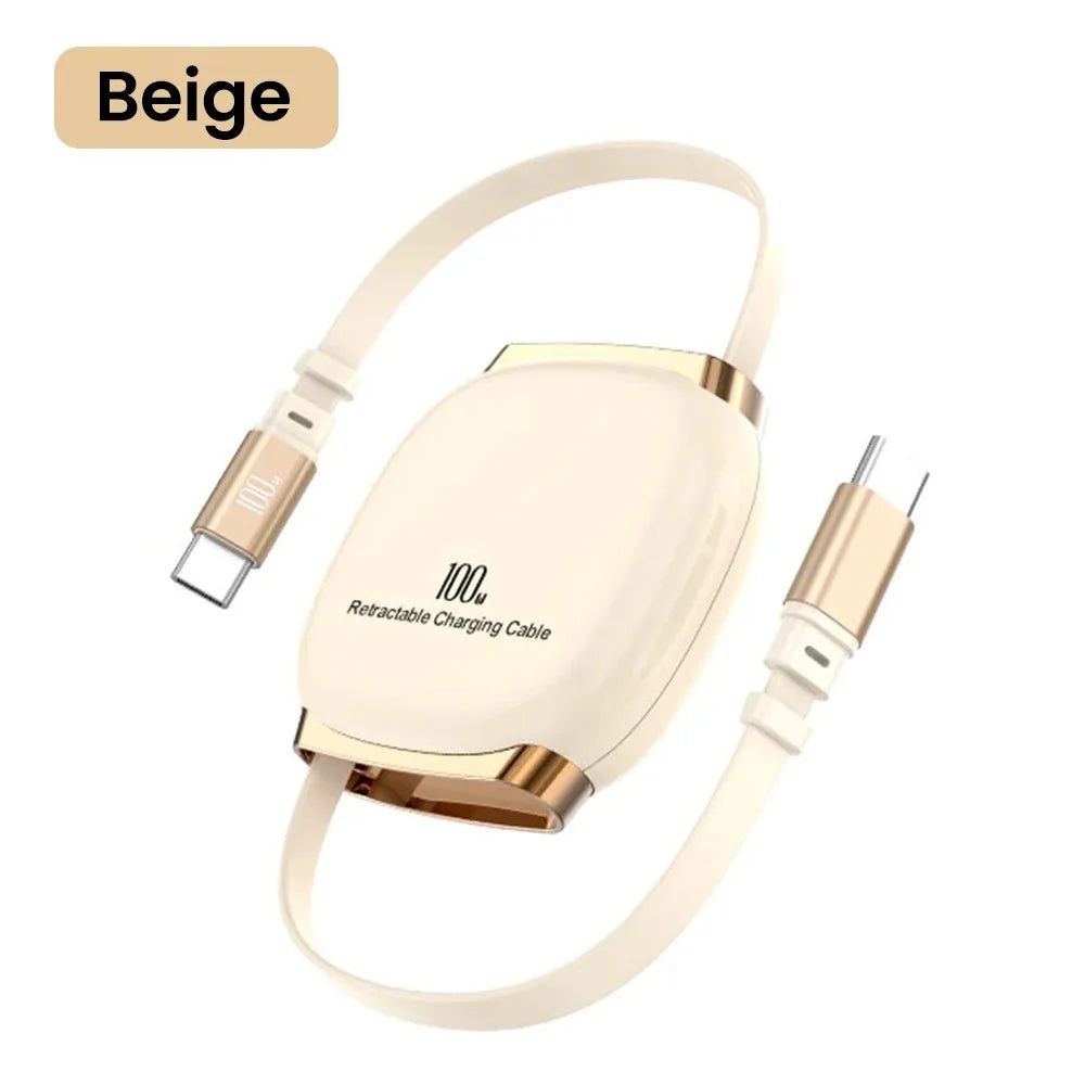 100W Retractable USB-C Fast Charging Cable – 1M PD Type C USB-C Charging Cable Zpaxo Beige