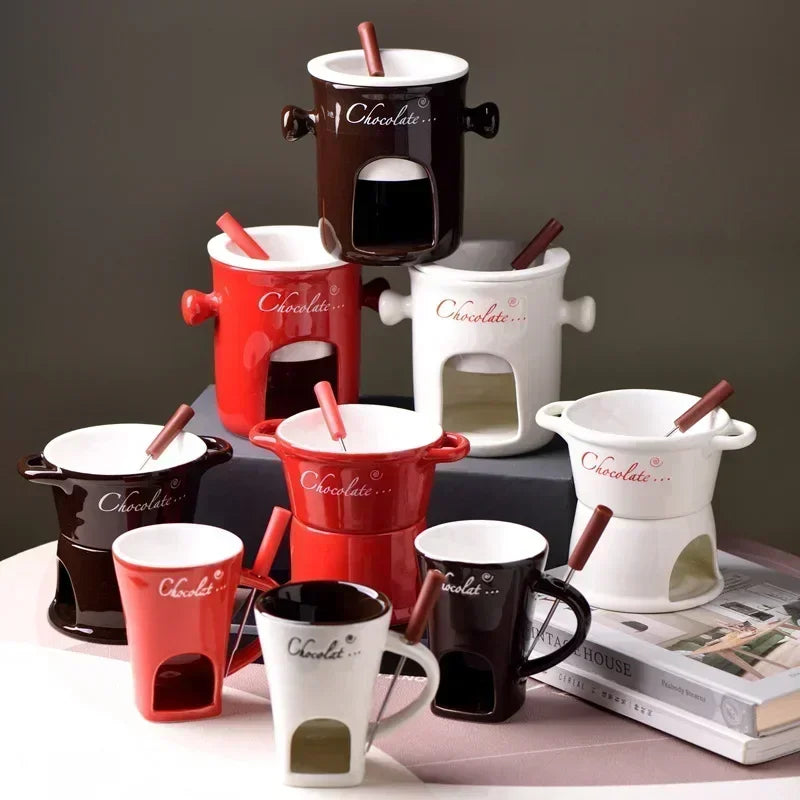 Ceramic Chocolate Melting Mug Set – Chafing Cup with Candle & Fork Ceramic Chocolate Mug Set Zpaxo