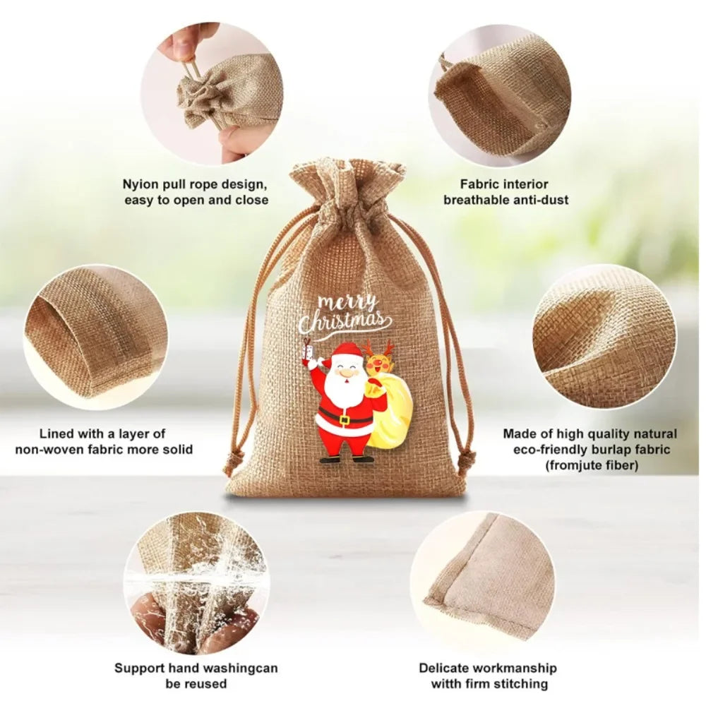 2025 Hot Christmas Burlap Drawstring Bag Festive & Party Supplies Children Drawstring Candy Bags Christmas Gift Bags Zpaxo