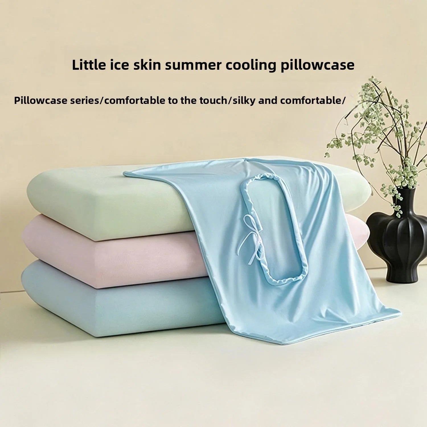 Summer Cooling Pillowcase Silk Breathable Soft Case Open Elastic Edge
